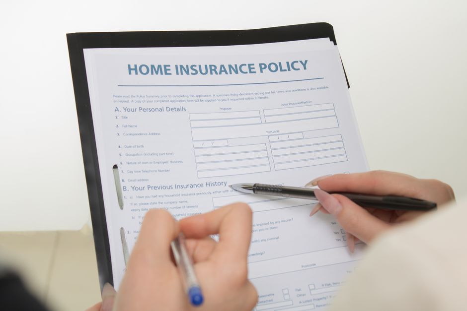 How pet insurance reimbursement works on a real claim submission: a close-up of two people reviewing an insurance policy document and a calculator at a desk, the kind of careful side-by-side review that determines how pet insurance reimbursement works at each step of a typical claim submission
